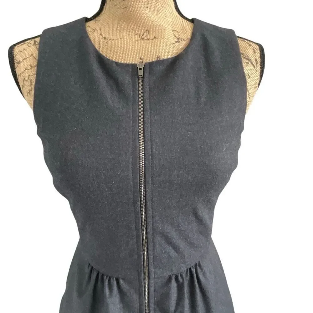 EUC! Theory Gray Wool Tank Full Front Zip Sheath Dress - Size 0 - Picture 3 of 11